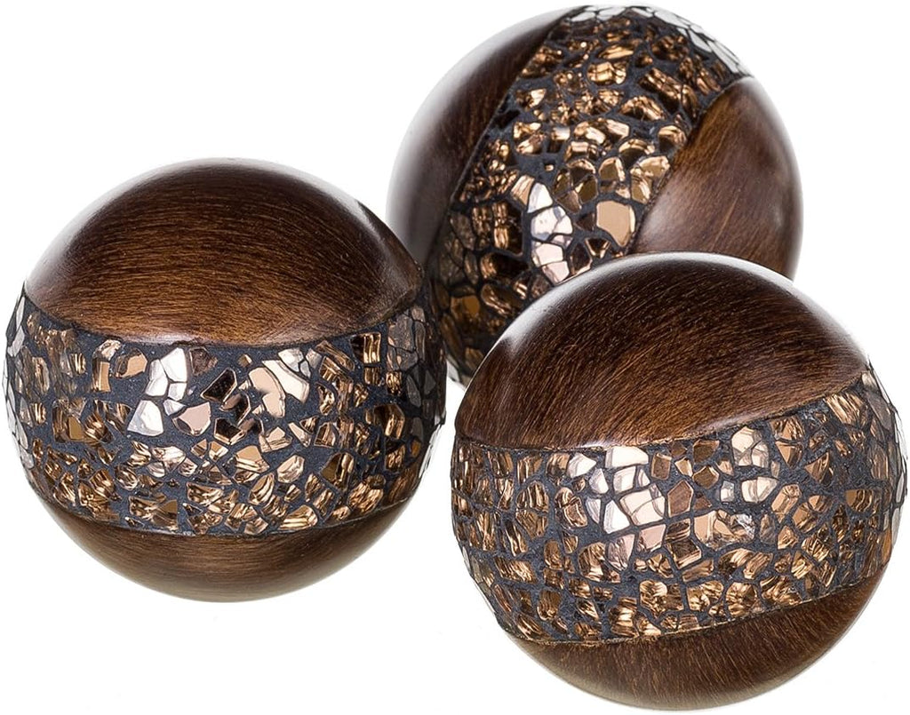 Schonwerk Brown Walnut Decorative Orbs for Bowls and Vase Fillers () Resin Sphere Balls for Living, Dining - Set of 3