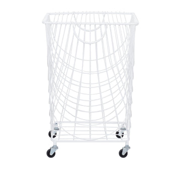 Metal Storage Cart Deep Set Mesh Rolling Laundry Basket, 17" x 17" x 24", White