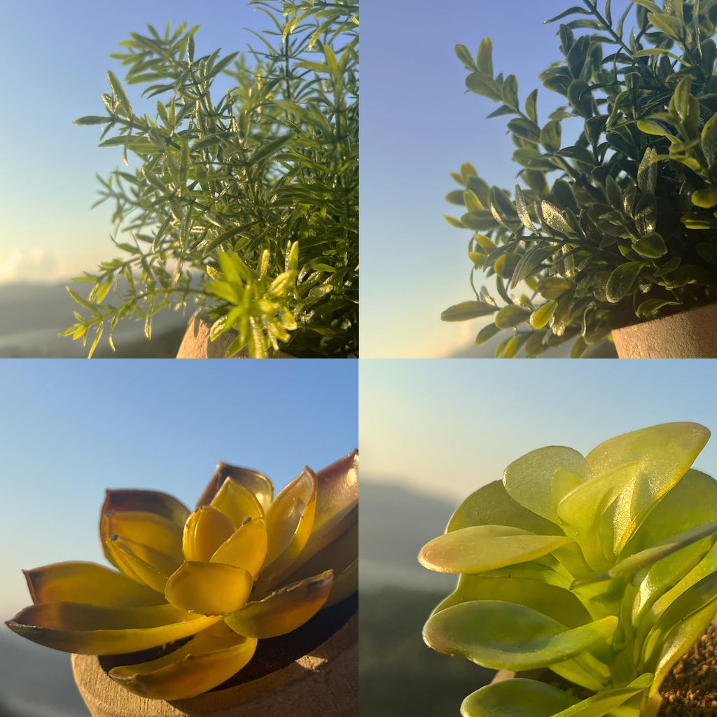 4 Pack Small Fake Plants in Pulp Pot Decor