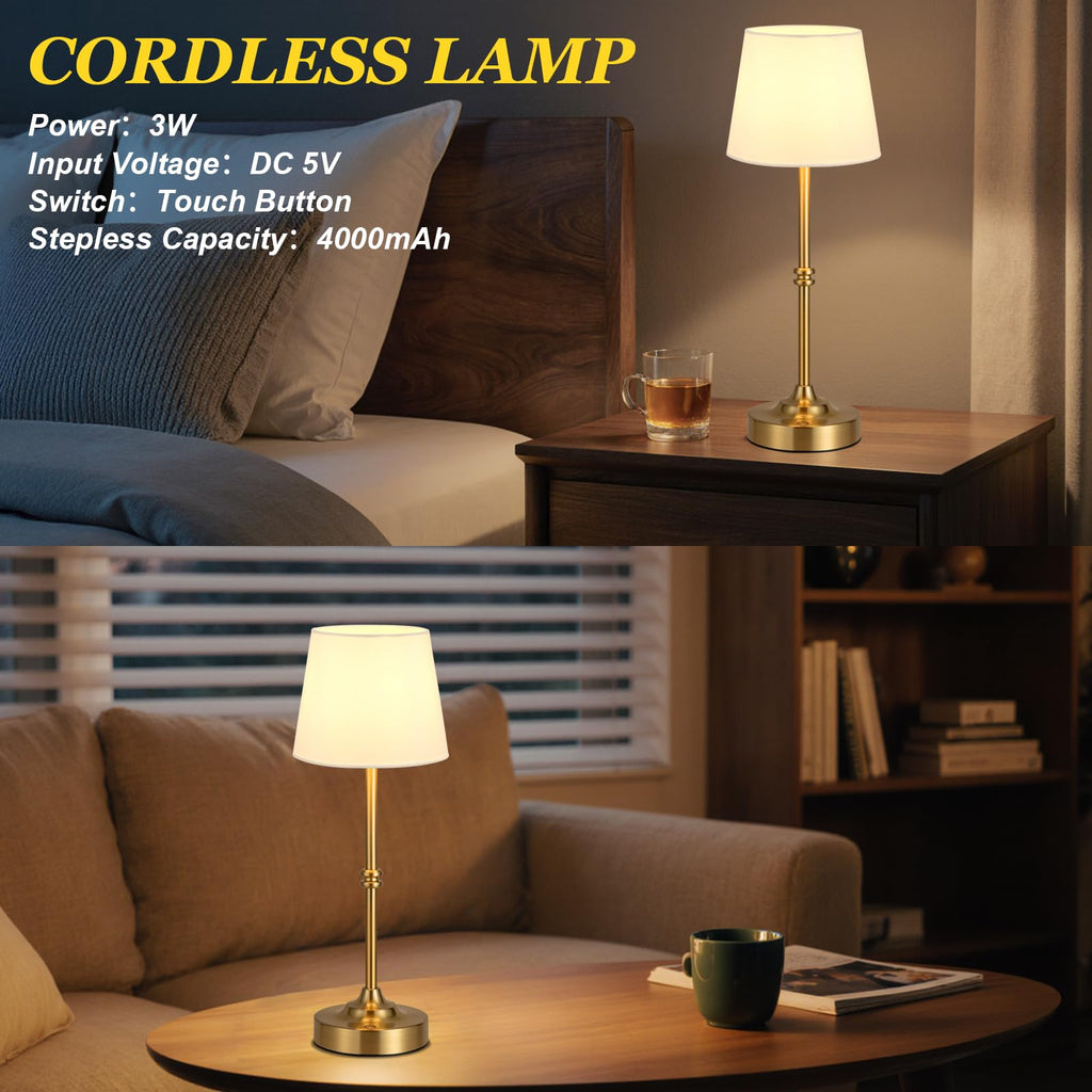 Cordless Table Lamp, Rechargeable Battery Operated, Brass, 1 Pack