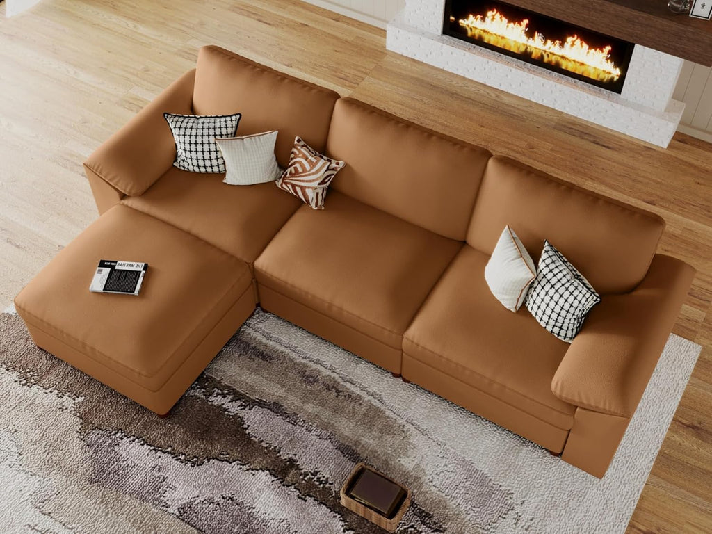 Leather Sectional Couch, L Shaped Modular Sectional Sofa, Brown