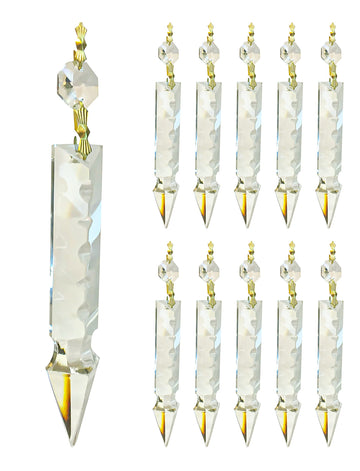 Replacement Chandelier Clear Crystal Prism K9 Quality 6 Inch Arrowhead Spear Shape with Polished Brass Bow Connectors