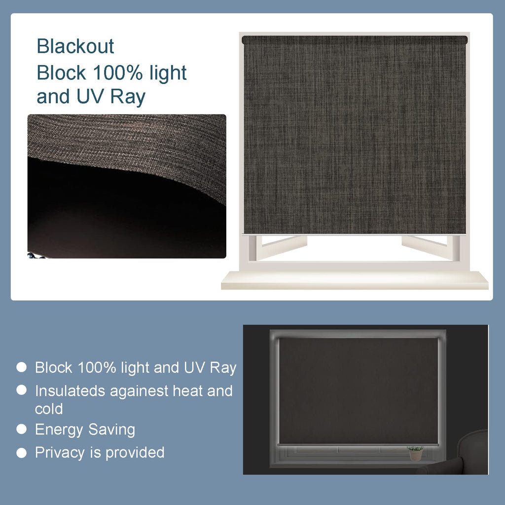 Cordless 100% Blackout Window Roller Shades, Custom Size Navy Window Roller Shades Blinds, Easy Installation