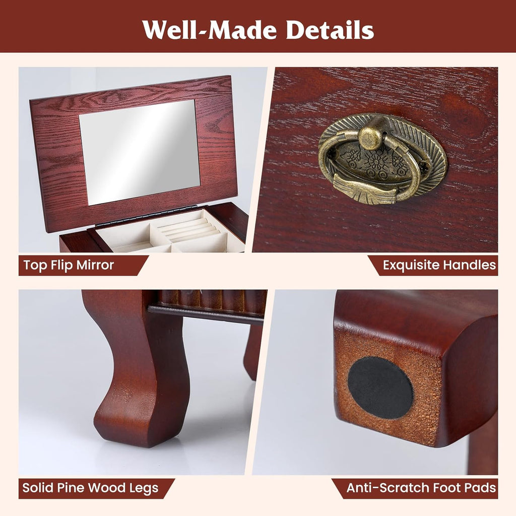 Standing Jewelry Armoire Cabinet, Wooden Storage Chest (Cherry)
