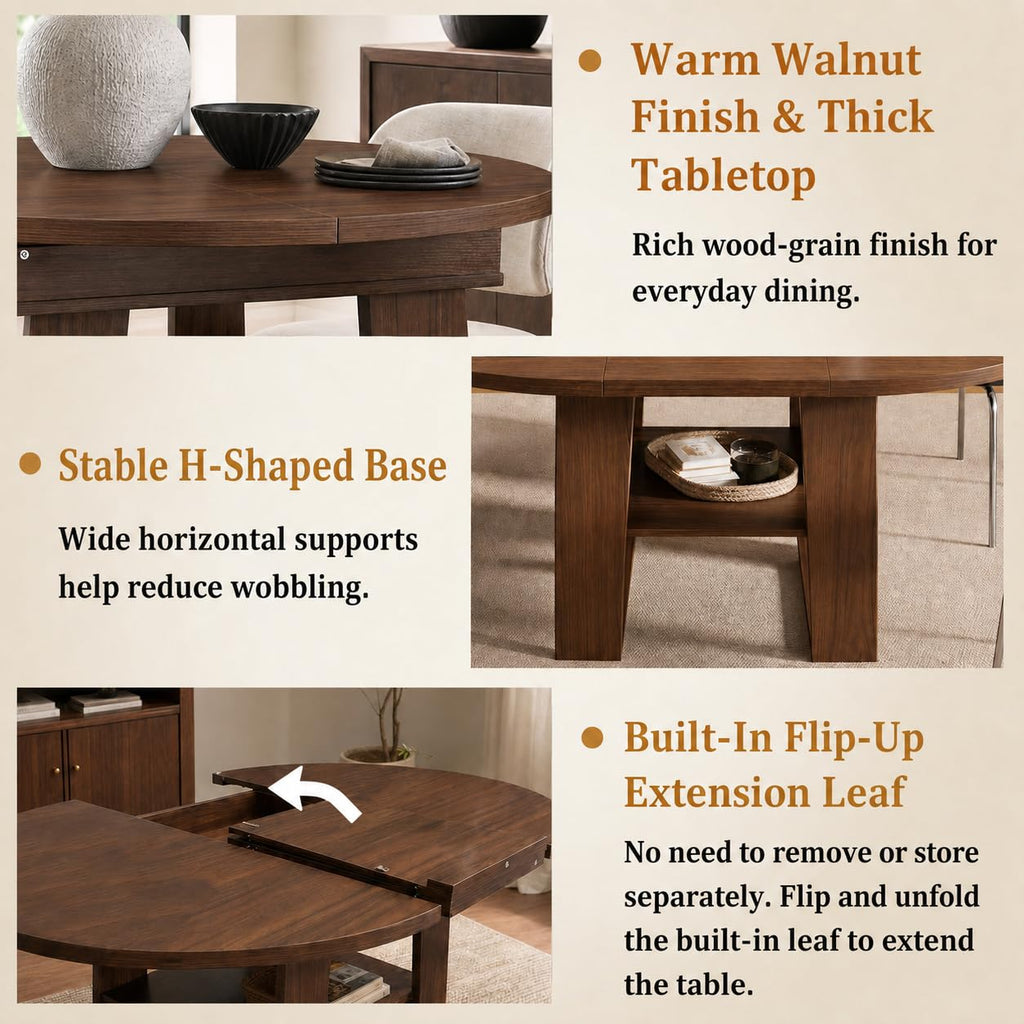 43.3"-59" Rustic Extendable Round Dining Table for 4-6, Walnut