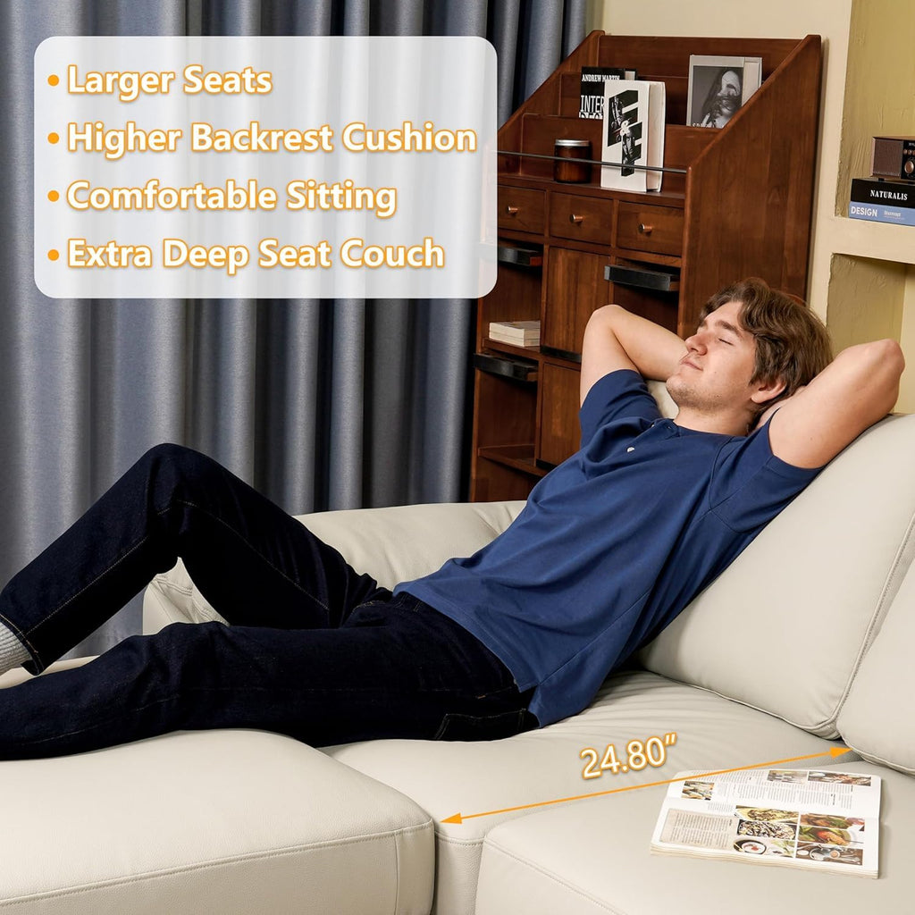Leather Modular Sectional Sofa, Oversized Sectional Couch, Beige