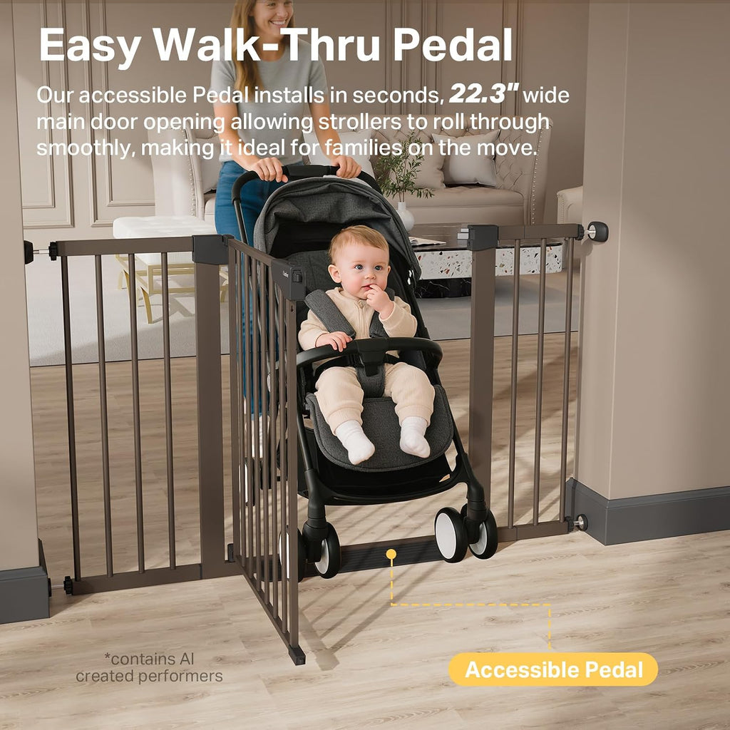 29.7-51.5 in Extra Wide Baby Gate for Stairs, Dog Gate Indoor Brown