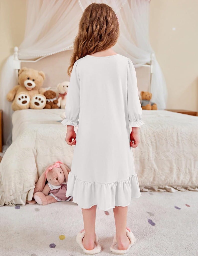 Girls Nightgowns Cute Ruffle Pajama Dress Soft Kids Sleepwear