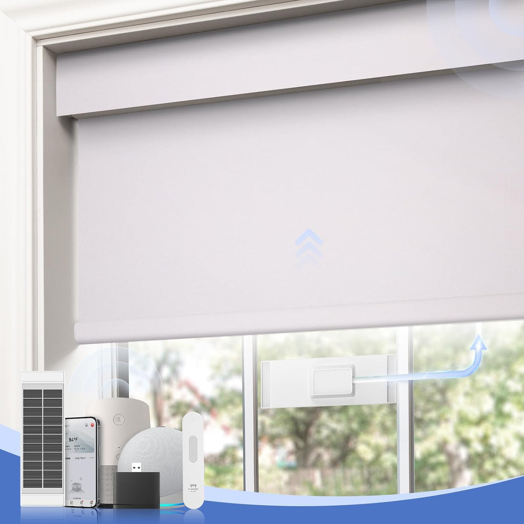 Motorized Blinds with Remote,100% Blackout Smart Roller Shad - A white 221⁄