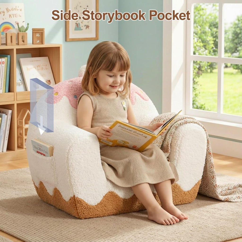 Kids Chair Comfy for Girls 1-6 Years Old, Soft Sherpa Toddler Sofa