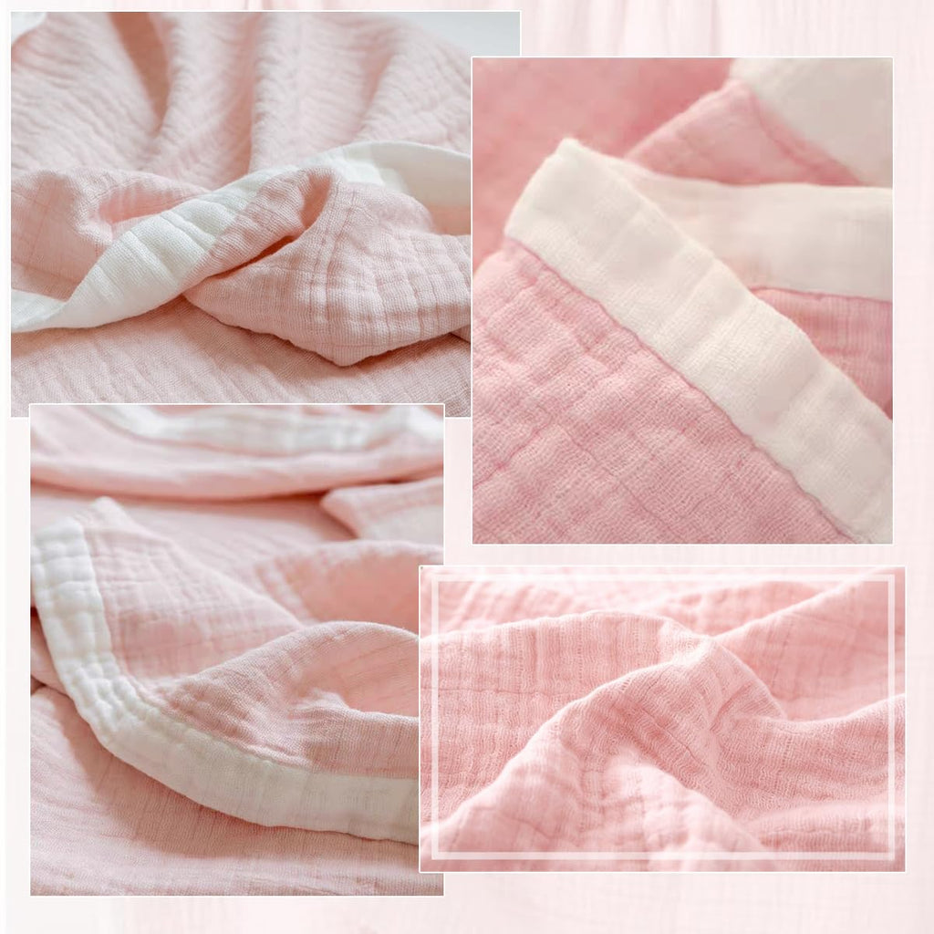 100% Cotton Muslin Throw Blanket for Couch Bed Travel 60x80in, Pink