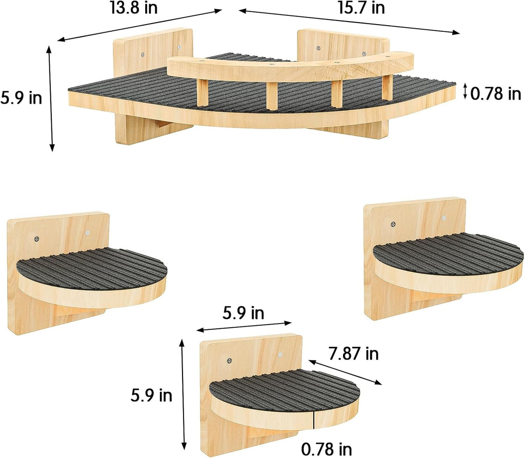 Cat Wall Shelves with 3 Steps, Wooden Cat Wall Furniture up to 15lbs, Floating Stairs for Small/Medium Cats, Kitty