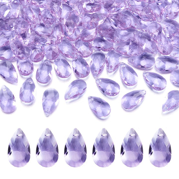 Pandahall 100pcs Faceted Dorp Glass Bead Charms Lilac Crystal Teardrop Beads Top Drilled Shape Chandelier Dangle