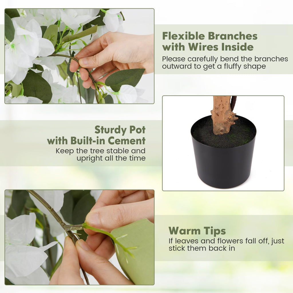 53" Bougainvillea Artificial Tree, 2 Pack Faux Silk Flower Tree in Pot w/ 576 Flowers, 288 Leaves, Tall Fake Floor