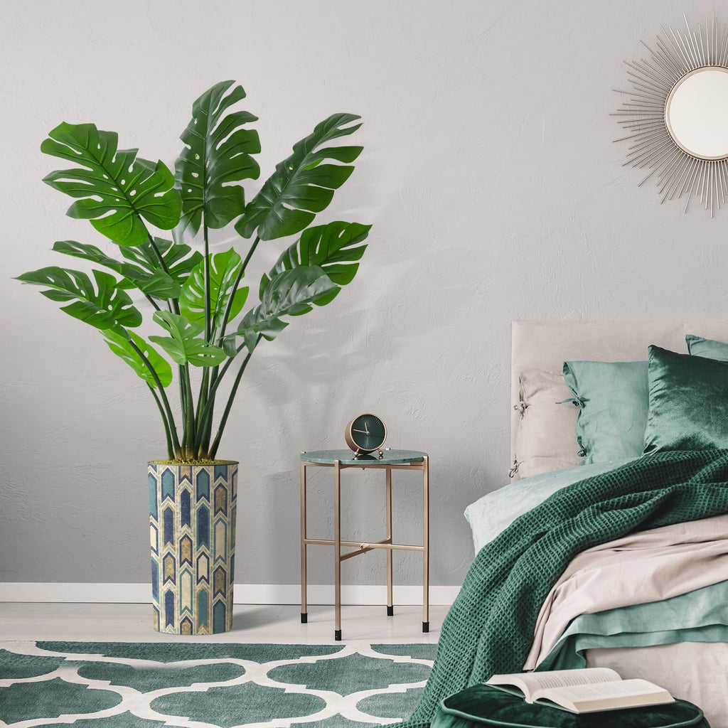 Artificial Tree in Modern Polygon Pattern Effect Planter, Fake Monstera Silk Tree for Indoor and Outdoor Home