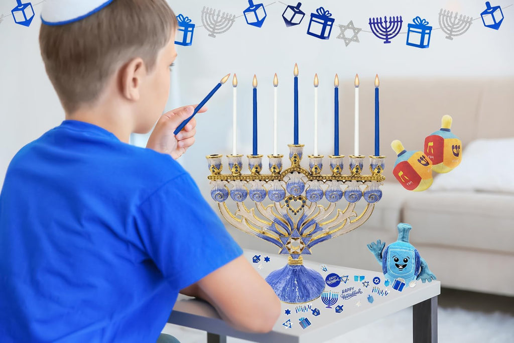 Hanukkah Enamel Magen David & Heart Design, Hand-Painted Enameled Metal