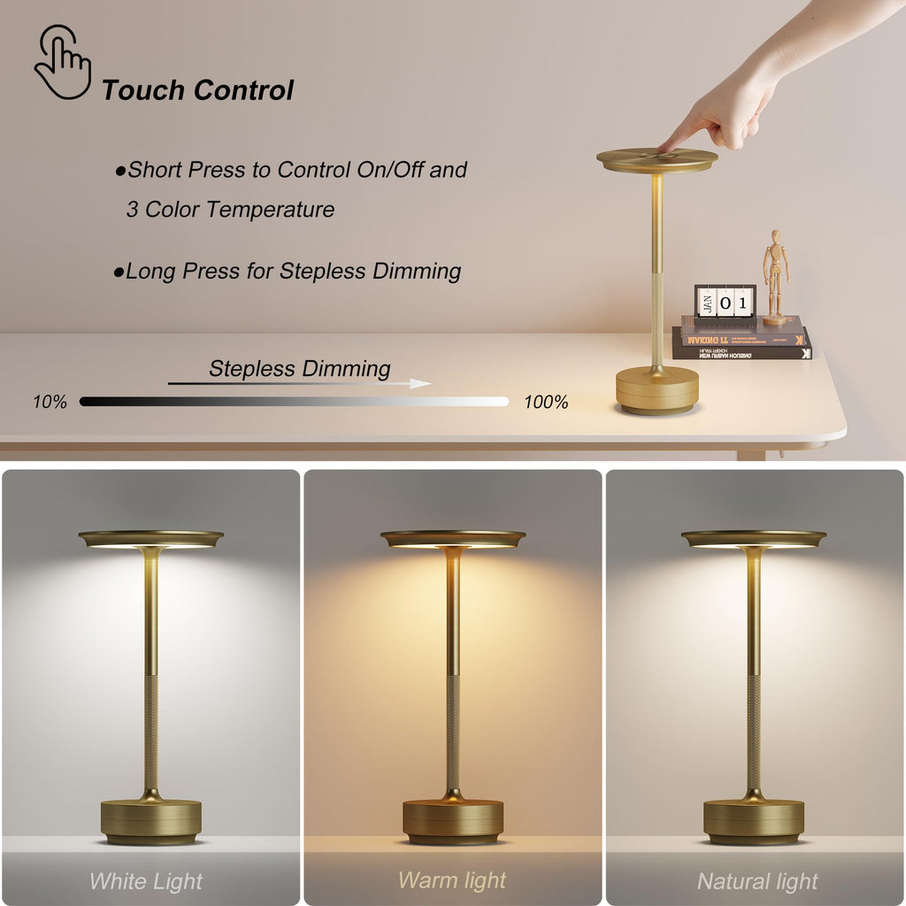 2 Pack Rechargeable Cordless Table Lamp, 5000mAh Battery Table Light