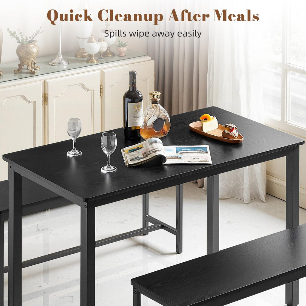 Dining Room Table Chairs Set for 4, Modern Space Saving Kitchen Table with 2 Benches & Adjustable Feet Breakfast