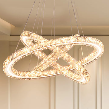 3-Ring Acrylic Crystal Chandelier, Modern Ceiling Light Fixture