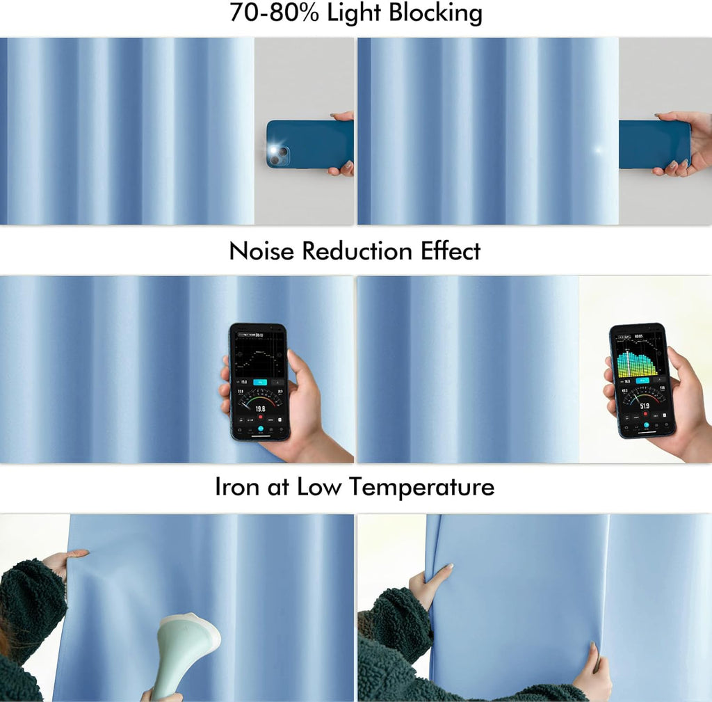 Sky Blue Back Tab Blackout Curtains 52x96 Inch Long 2 Panels Set