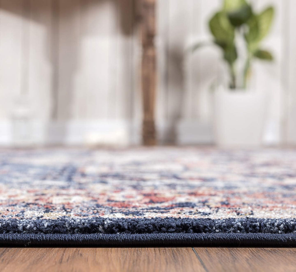 Navy & Beige Vintage Area Rug, Babylon Collection - Turkish Oriental Medallion Distressed Accent Rug Rugs