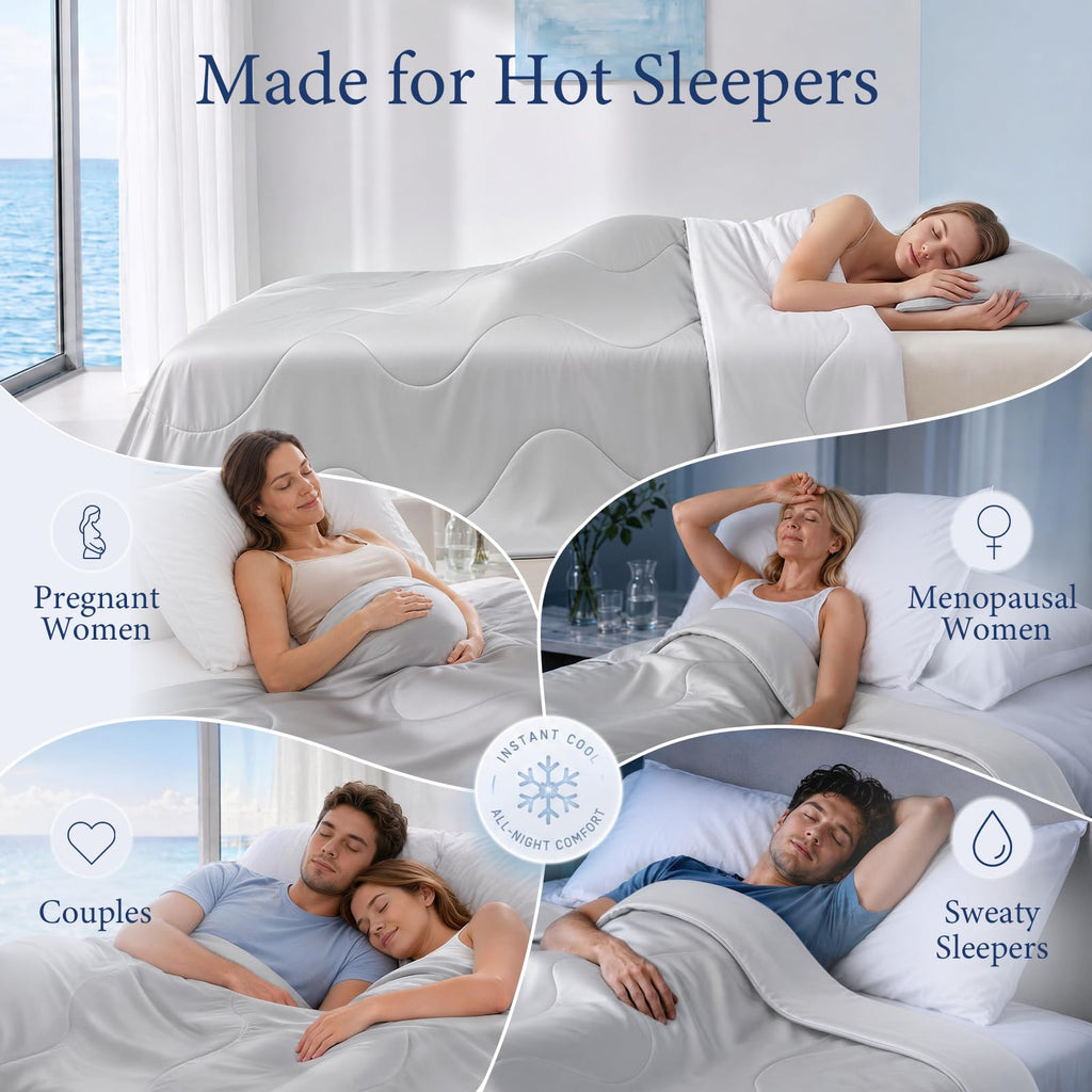 Cooling Comforter for Hot Sleepers, Queen 90x90, Blue-Gray