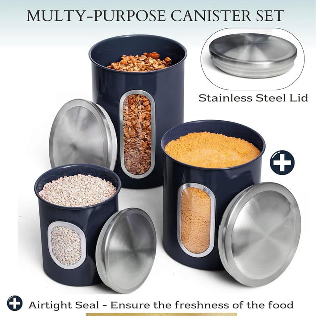 3-Pcs Blue Canisters Set Storage Airtight Jars