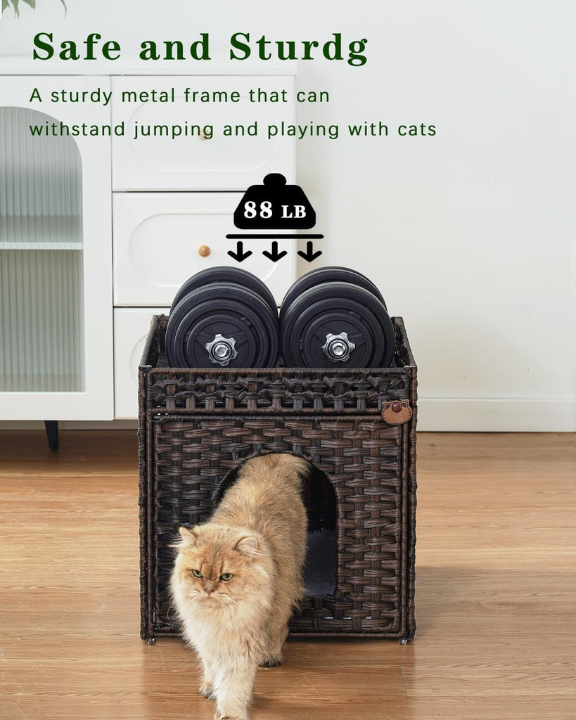 Cat Beds for Indoor Cats Extra Large Double PE Rattan, Brown