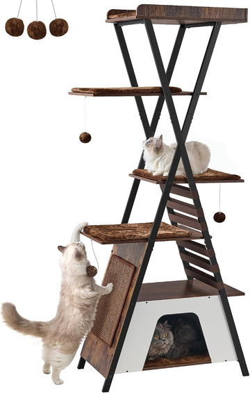 72.4" Modern Cat Tree for Indoor Cats, Multi-Level Cat Condo