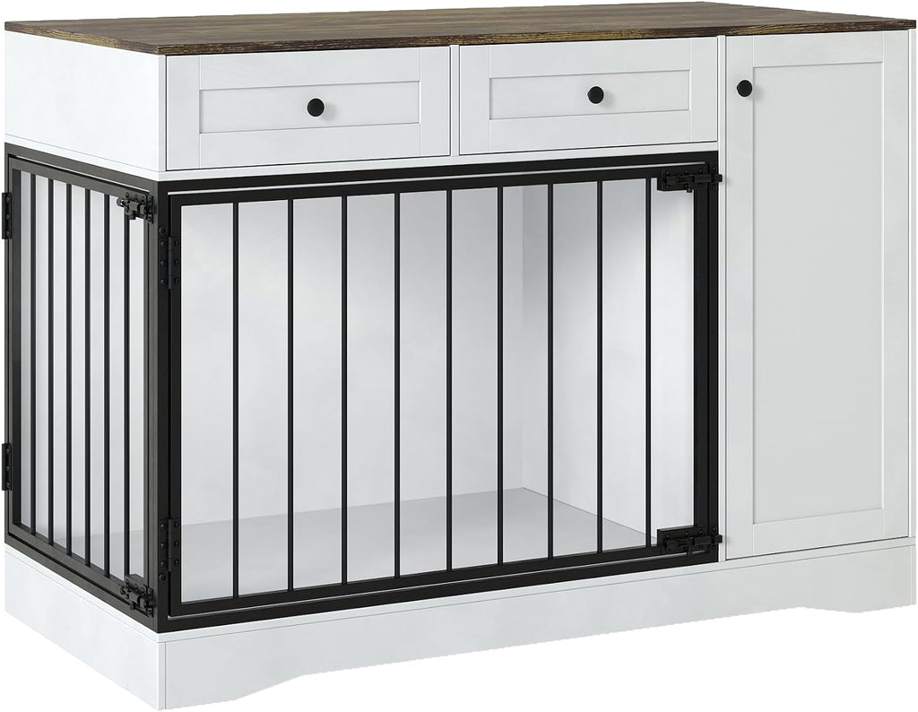Farmhouse Dog Crate Furniture 47" - Modern Indoor Kennel with Double Doors, TV Stand & Buffet Cabinet, Dog Cage Side