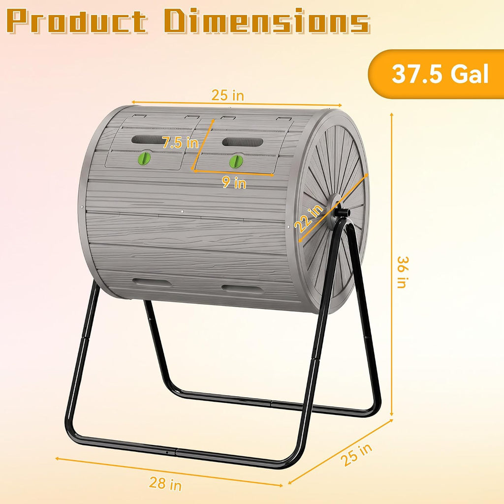 Compost Bin Outdoor 37.5 Gallon Gray | All-Season, Dual Chamber Tumbling, For Garden, Kitchen, Yard, Outdoor