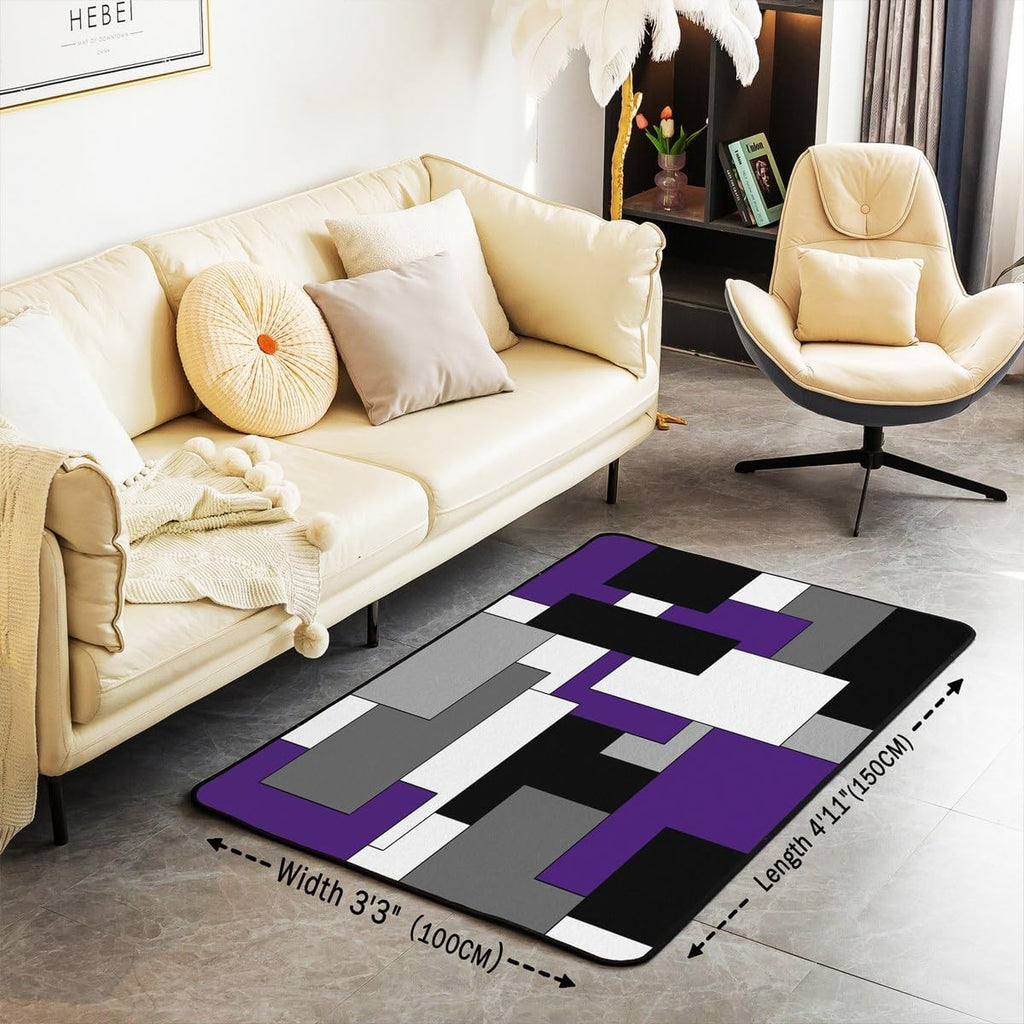 Purple Checkered Area Rug Black White Gray Living Room Rugs Area Rug,Modern Abstract Grid Decorative Carpet