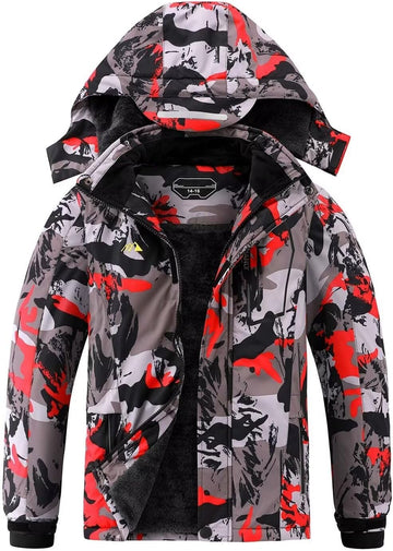 Boy's Waterproof Ski Jacket Warm Winter Snow Coat Kids Fleece Snowboarding Jackets Thick Hooded Windproof Coats