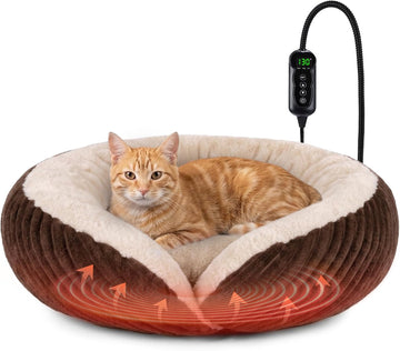 Heated Cat Beds for Indoor Cats and Small Dogs, Soft Donut Pet Bed