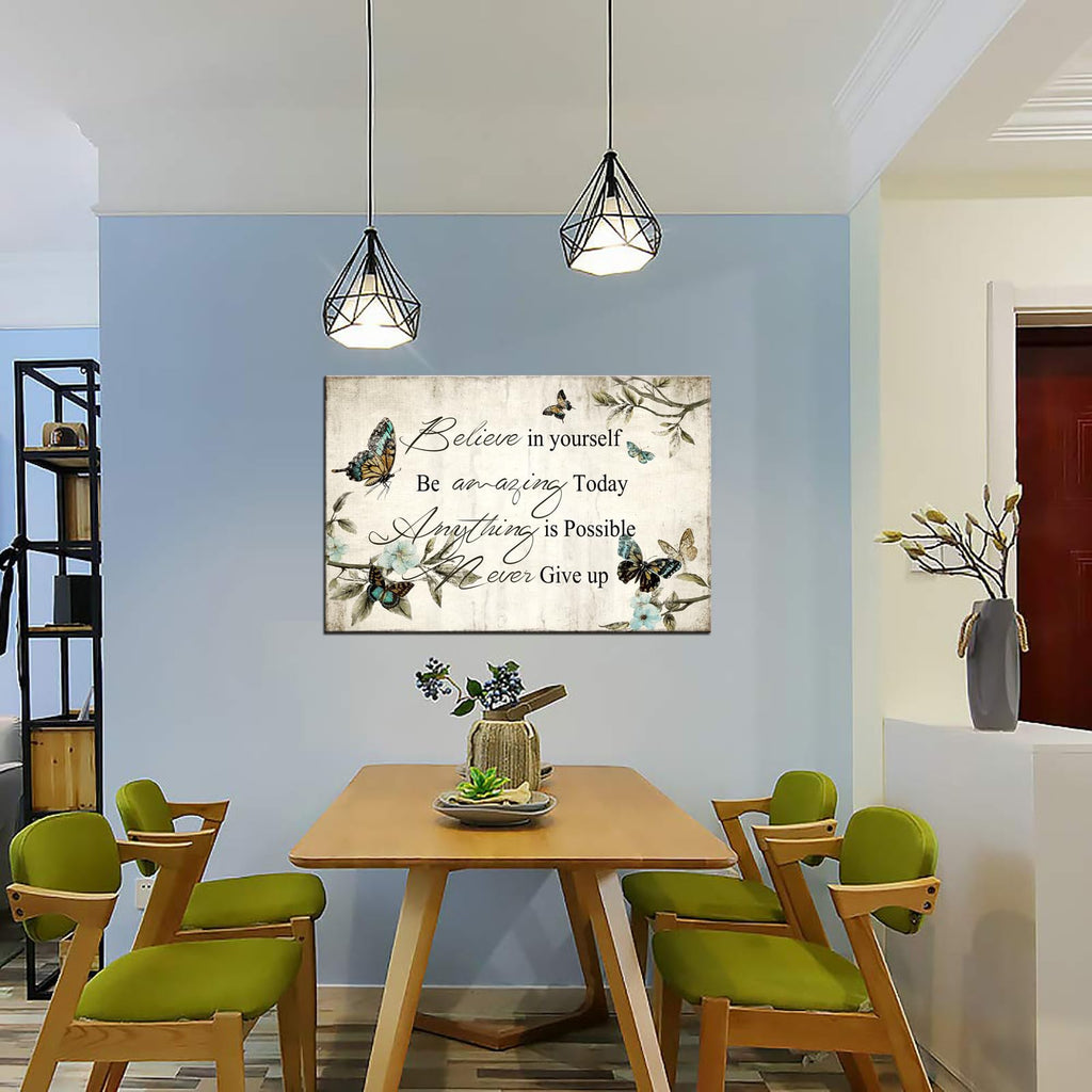 Inspirational Wall Art Encouraging Words with Butterfly Picture Canvas Artwork Motivational Quote Poster Framed