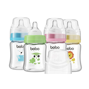 Glass Baby Bottles with Slow Flow Nipple, Newborn Anti-Colic Baby Bottles for 0+ Months, Wide Neck Feeding Bottle