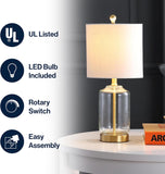 19.5" Brass Gold and Clear Glass Table Lamp, Glam Transitional Bedside Lamp Nightstand, White Linen Drum Shade