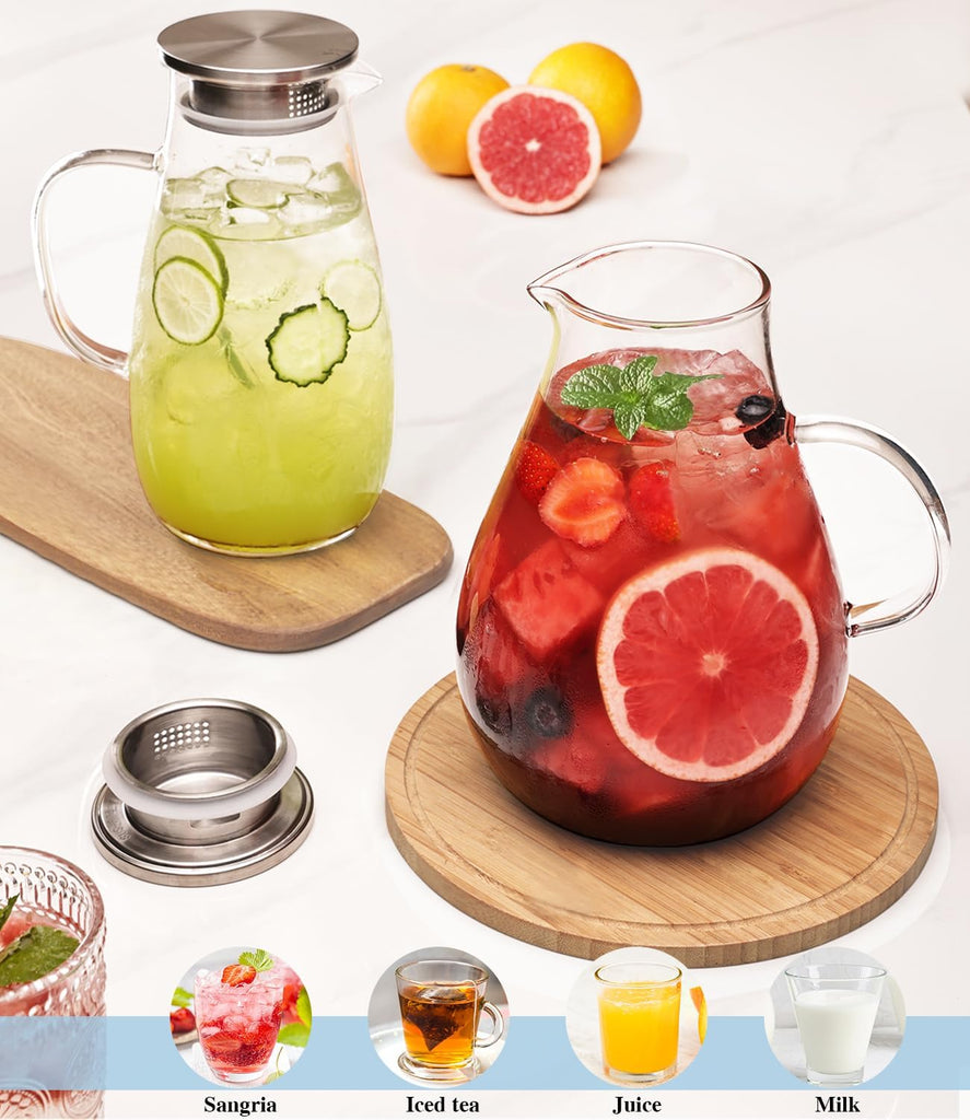 Glass Pitcher with Lid, 86oz Glass Water Pitcher, Large Hot Cold Water Jug, Borosilicate Drink Jug for Iced Tea