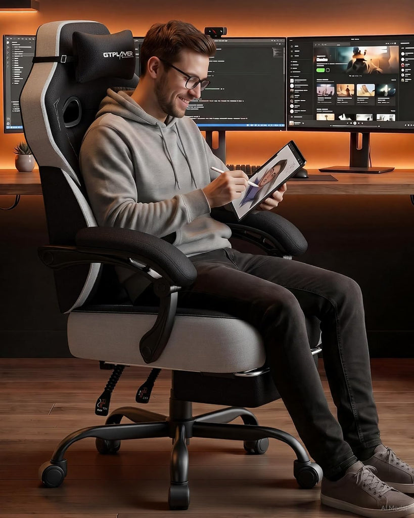 Big & Tall Gaming Chair, Wide Seat with Footrest, Black | Ergonomic High Back Computer Desk Chair for Adults, Comfort