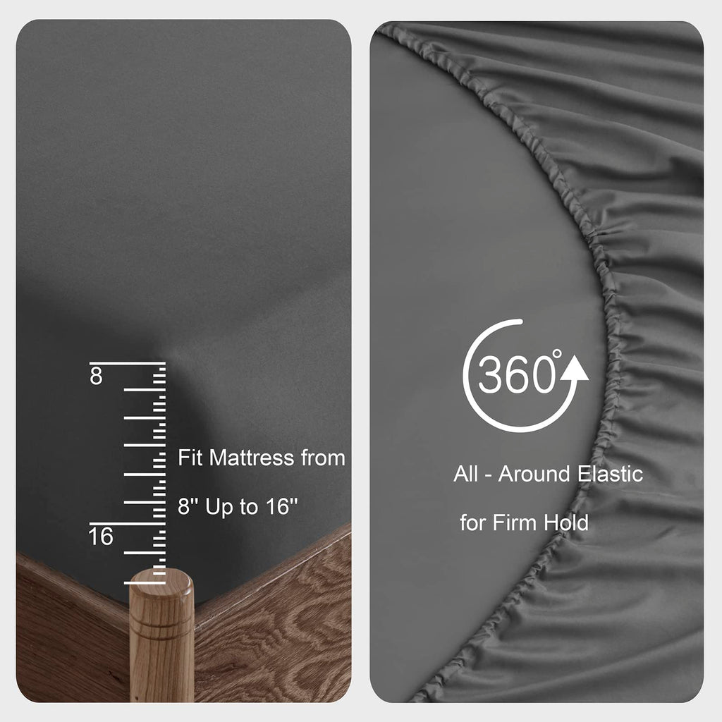 Full Sheet Set, 2400 Thread Count Soft Deep Pocket Microfiber Sheets, 4 Pieces Gray Bedding Sheet & Pillowcases Sets
