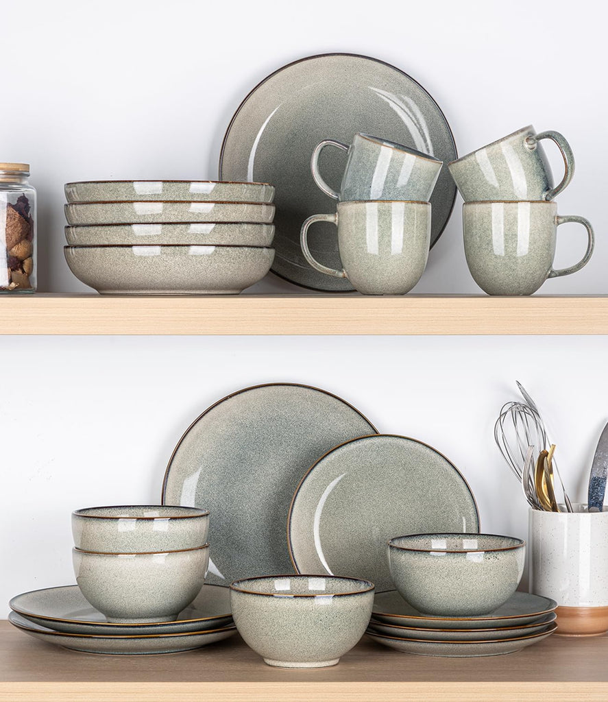 Dinnerware Sets for 6, 18 Pieces Ceramic Plates and Bowls Set