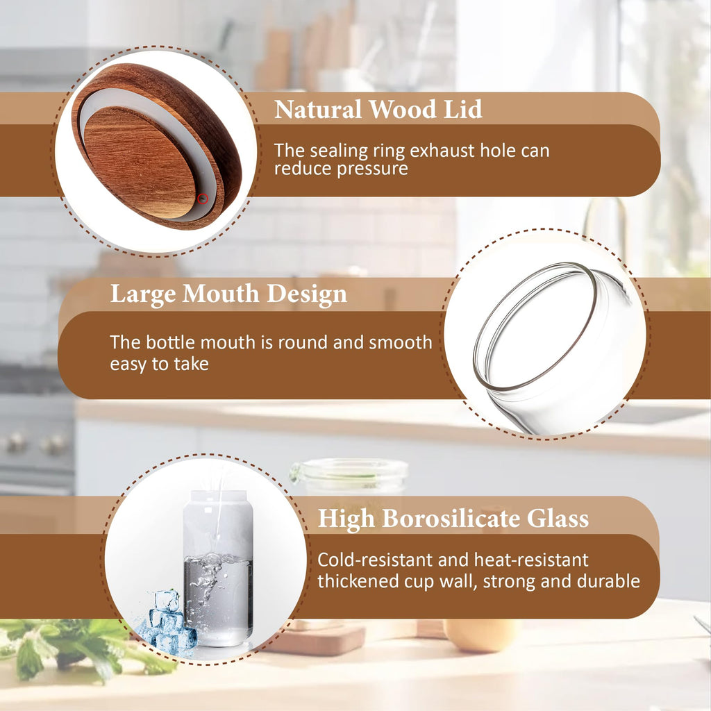 32Oz Clear Cute Glass Storage Canister Holder with Stackable Airtight Wood Lid, Modern Decorative Container Jar