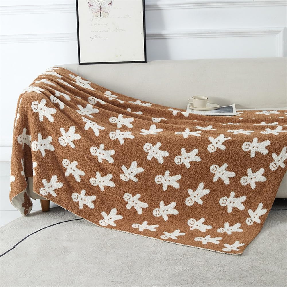 Christmas Gingerbread Throw Blanket, 50*70in Christmas Fluffy Gingerbread Man Throw Blankets, Luxury Christmas Soft