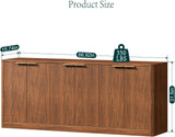 67" Fluted Walnut Buffet Cabinet Sideboard with Storage, Large Credenza with 6 Doors