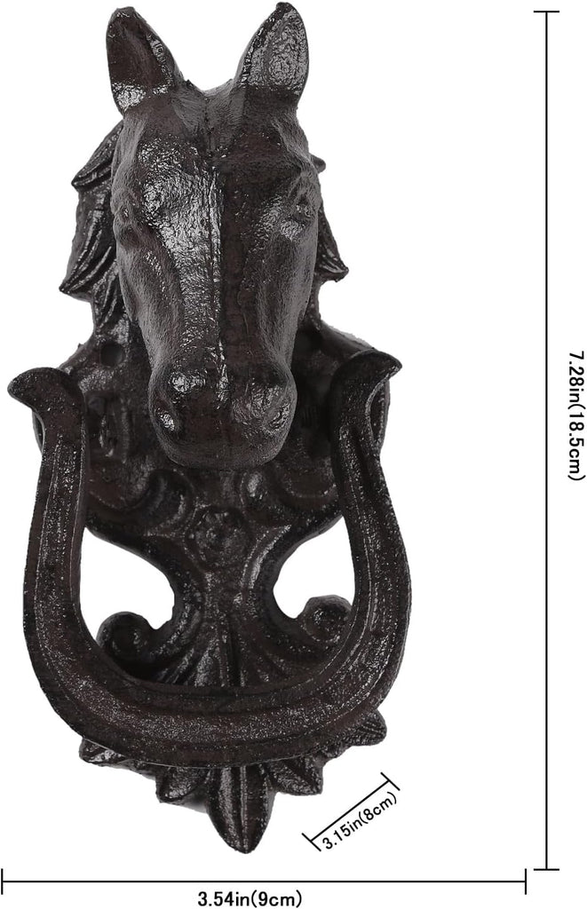 Vintage Cast Iron Horse Head Door Knocker, Heavy Duty Animal Pull Handle