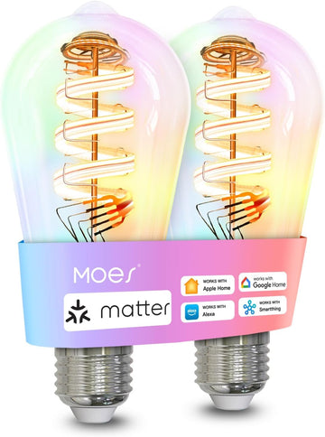 Matter WiFi ST64 Edison Smart Bulbs, Color Changing Light Bulb, 16 Million RGB Colors & Tunable White, Works with
