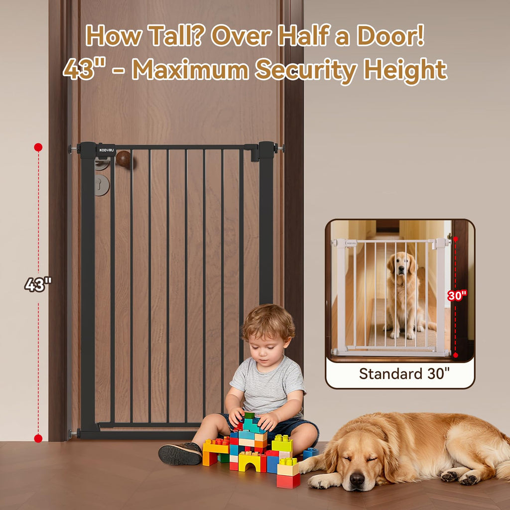 43 inch Tall Safety Baby Gate Adjustable 29.7-45.2inch Extra-Wide Metal Baby Gate Drill-Free Pressure-Mount