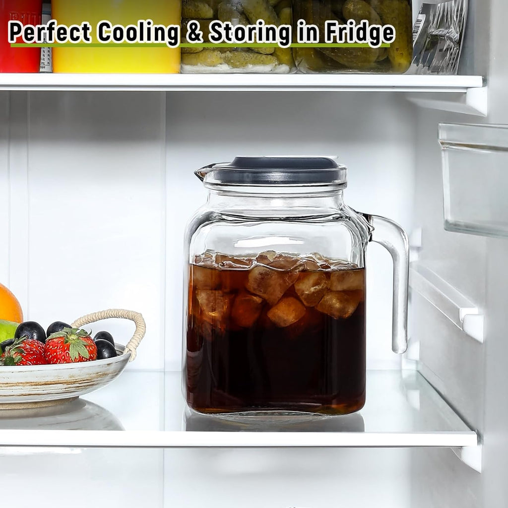 68 Oz Seal Pitcher With Lid and Spout, Large Iced Tea Pitcher for Fridge, Wide Mouth Glass Jar Container for Homemade