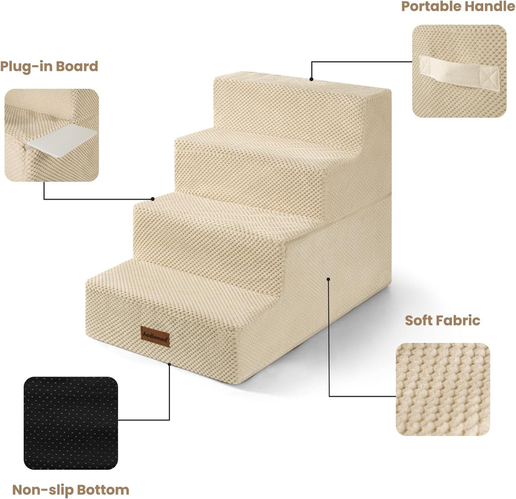Dog Steps for Bed & Couch, 18.5" H 4-Step Pet Stairs for Small Dogs
