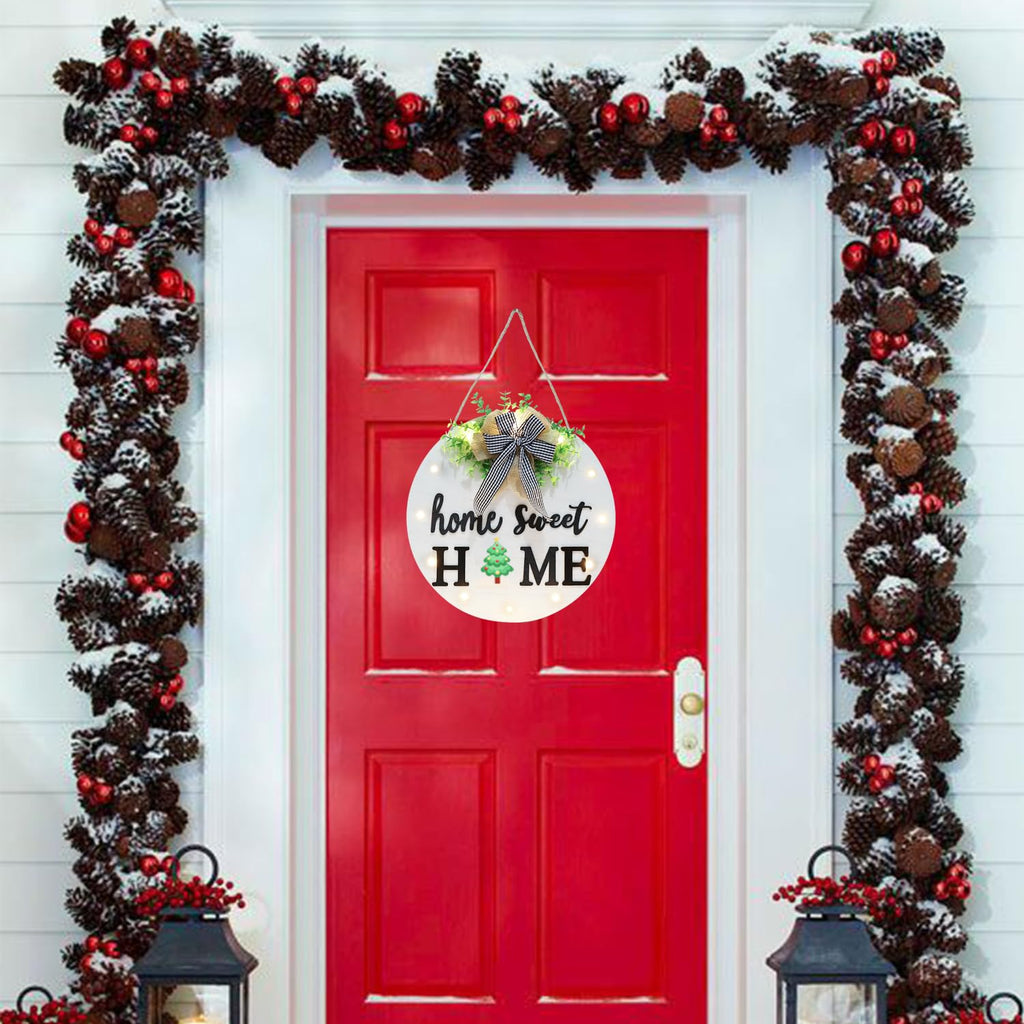 Interchangeable Welcome Sign for Front Door with 14 Changeable Icons, Farmhouse Front Porch Decor Rustic Wooden Wall